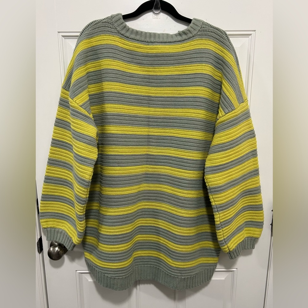 Free People Links Sweater Crewneck Knit Oversized Striped Slouchy Heavy - Picture 2 of 10